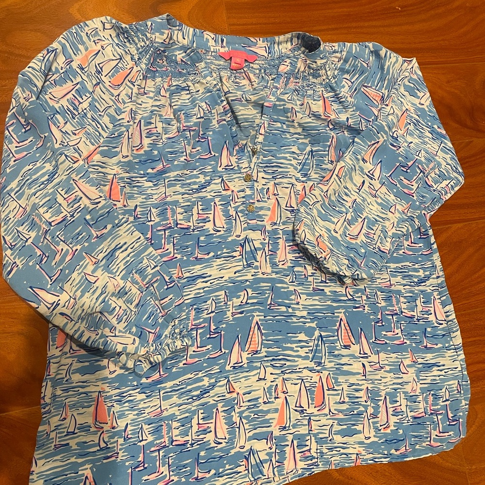 Lilly Pulitzer Blue and Pink Zanzibar top- nautical print